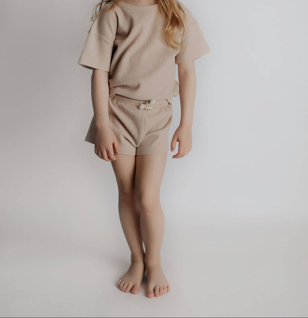 Tan Summer Waffle Toddler Top & Bottom Set