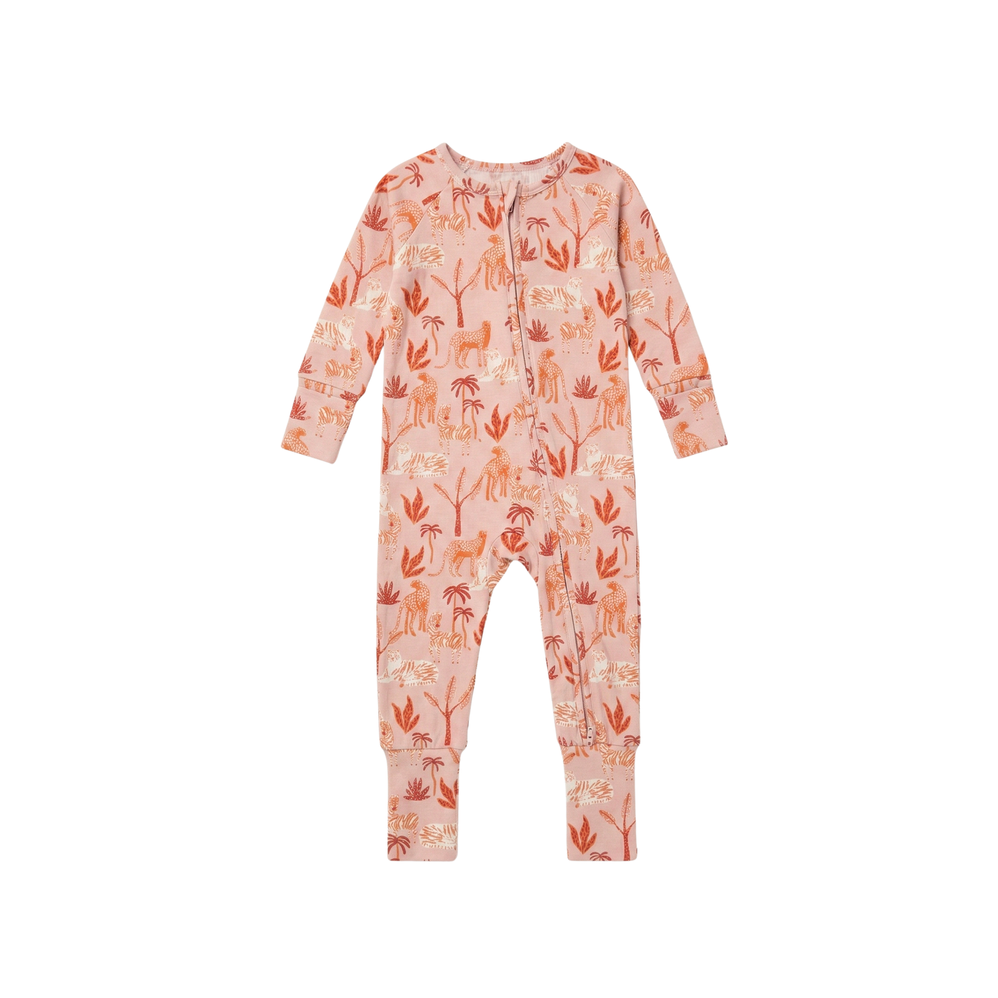 Small Ribbed Bamboo Zip Romper — Safari