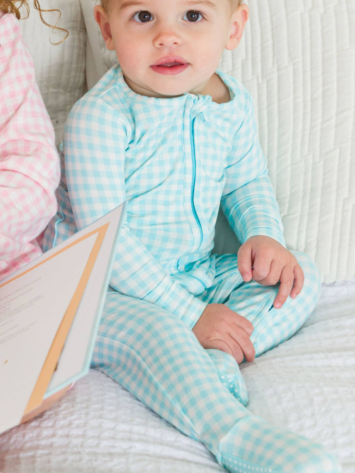 SoftSnooze™ Baby Cotton Modal Blue Breeze Gingham Footed One Piece Pajama