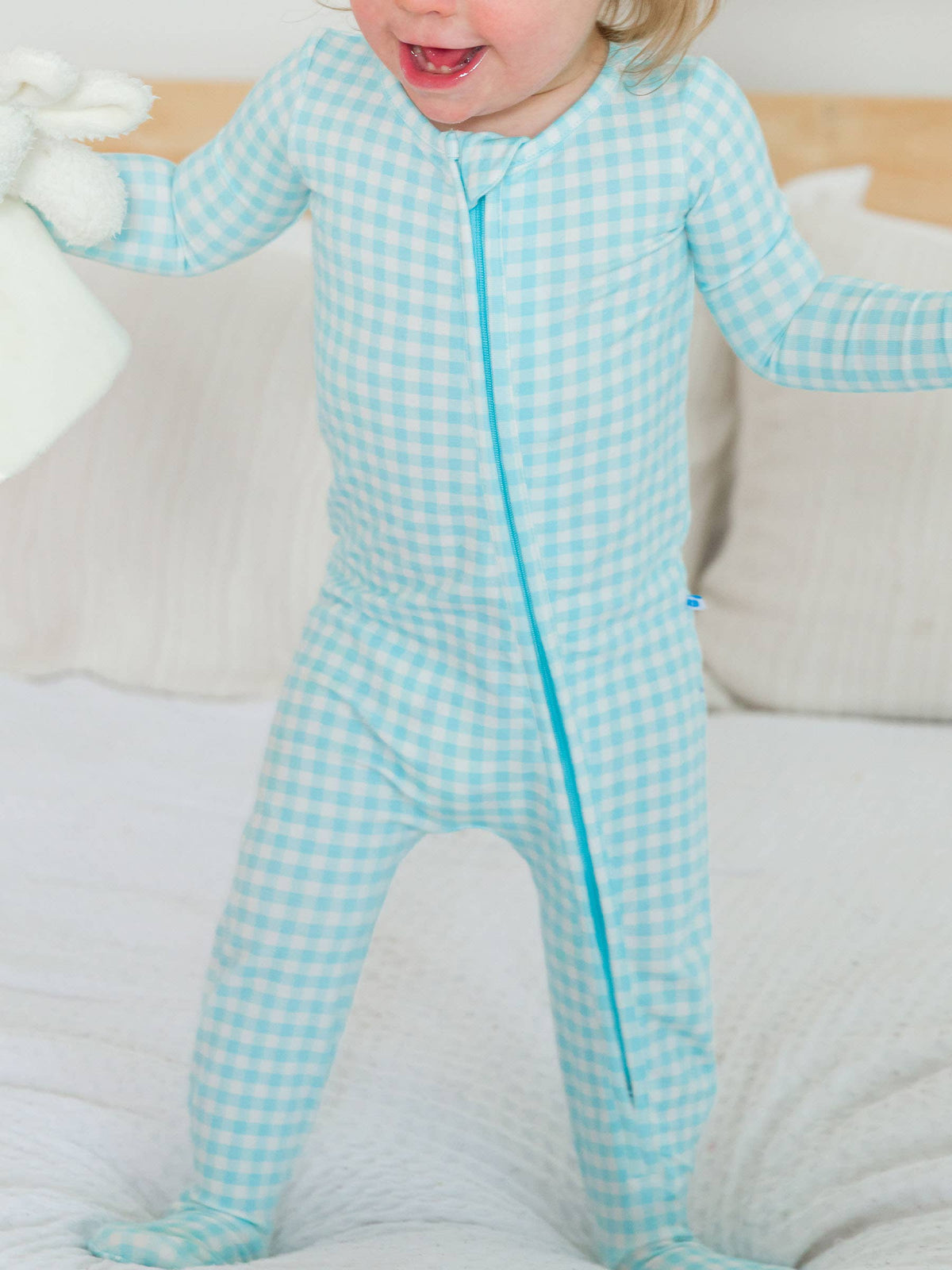 SoftSnooze™ Baby Cotton Modal Blue Breeze Gingham Footed One Piece Pajama