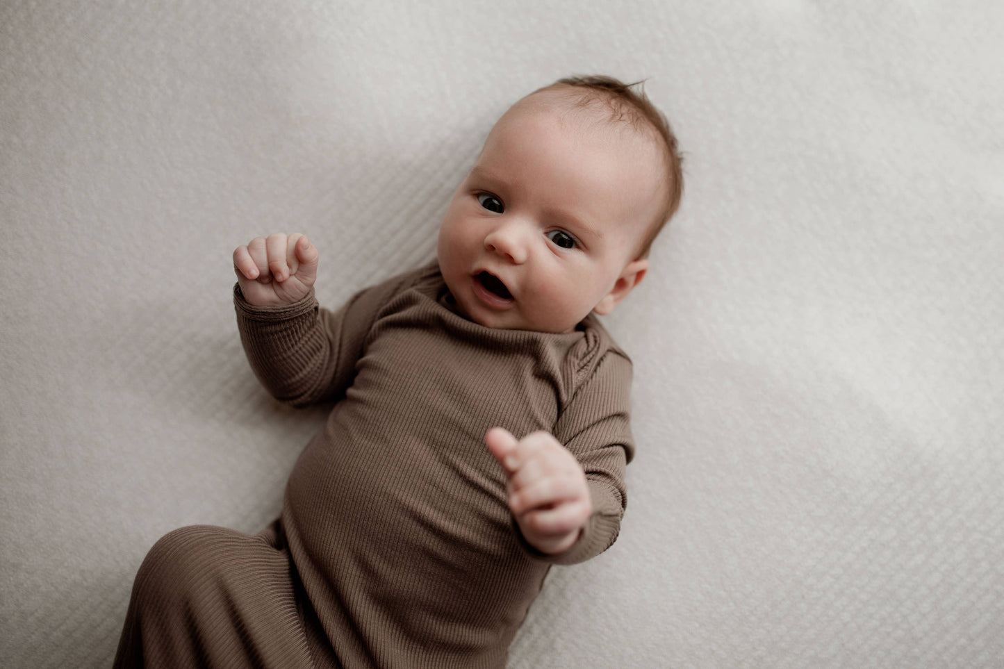 Cocoa Brown Ribbed Knotted Newborn Baby Gown