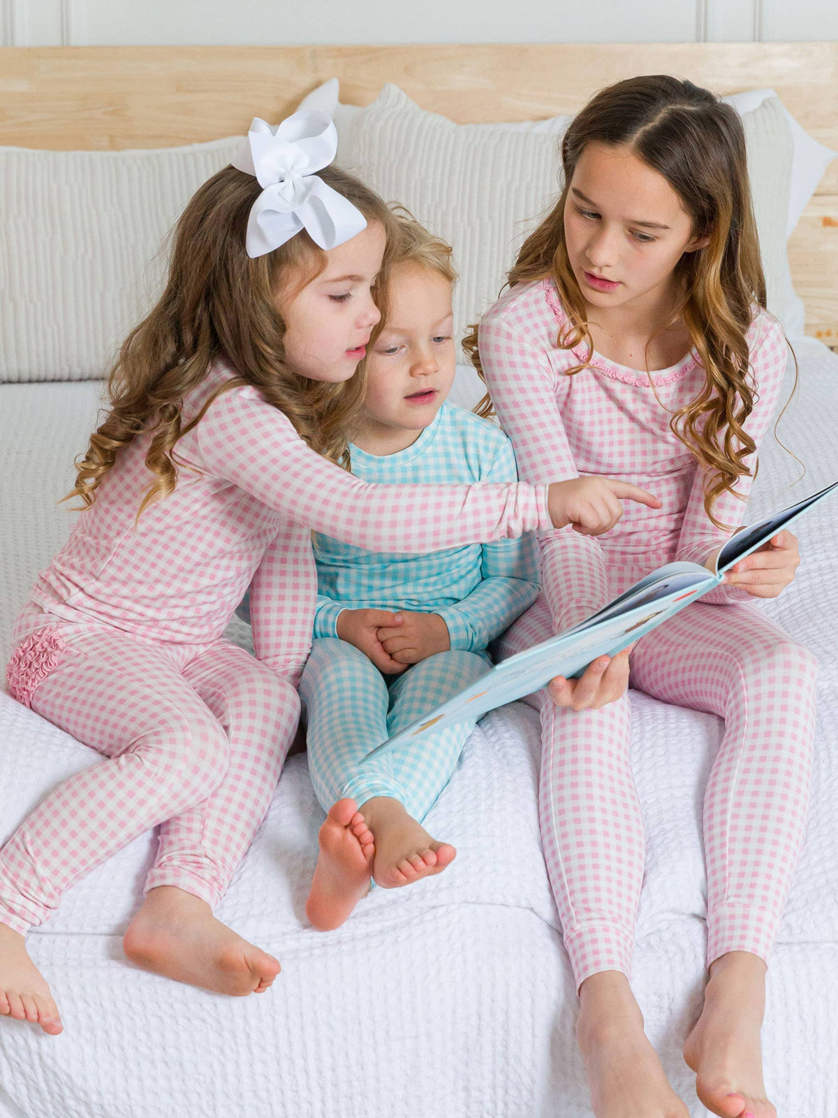 SoftSnooze™ Toddler Girls Cotton Modal Pink Gingham Ruffle Long Sleeve Pajama Set with Signature Rear Ruffles