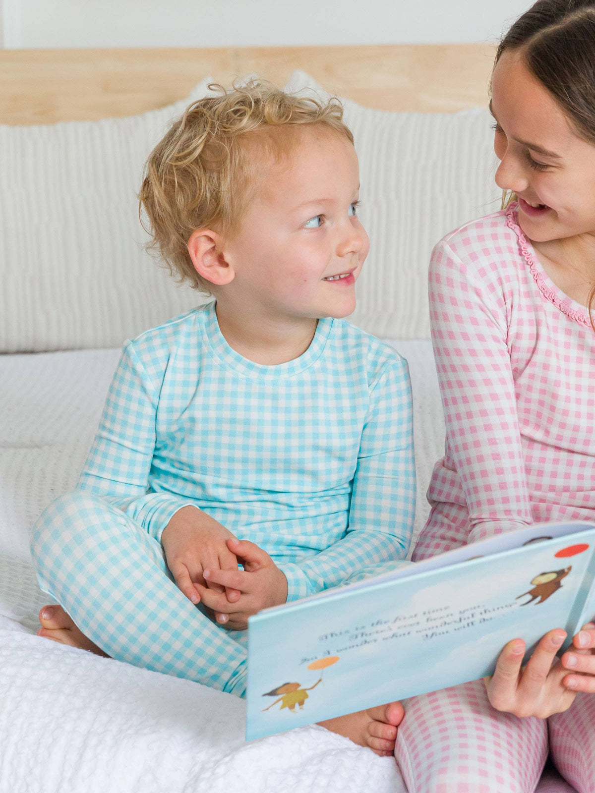 SoftSnooze™ Kids Cotton Modal Blue Breeze Gingham Long Sleeve Pajama Set