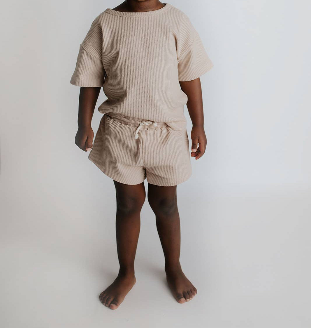 Tan Summer Waffle Toddler Top & Bottom Set