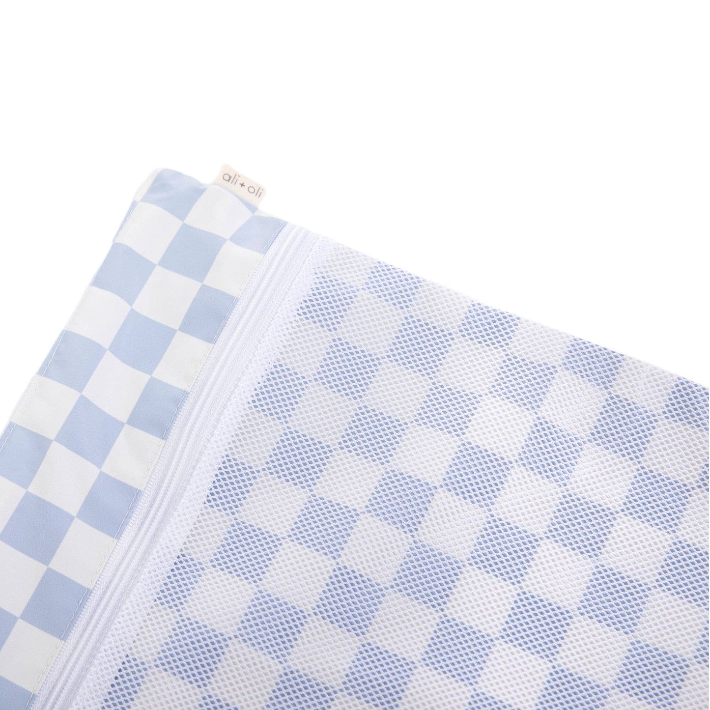 Dual-Compartment Wet/Dry Bag with Mesh Pocket (Blue Checker)