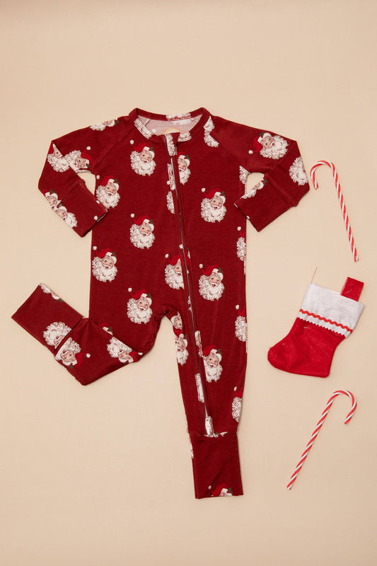 Christmas Vintage Santa Bamboo Zipper Romper