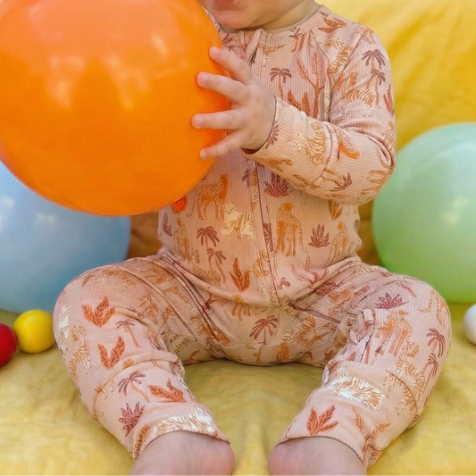Small Ribbed Bamboo Zip Romper — Safari