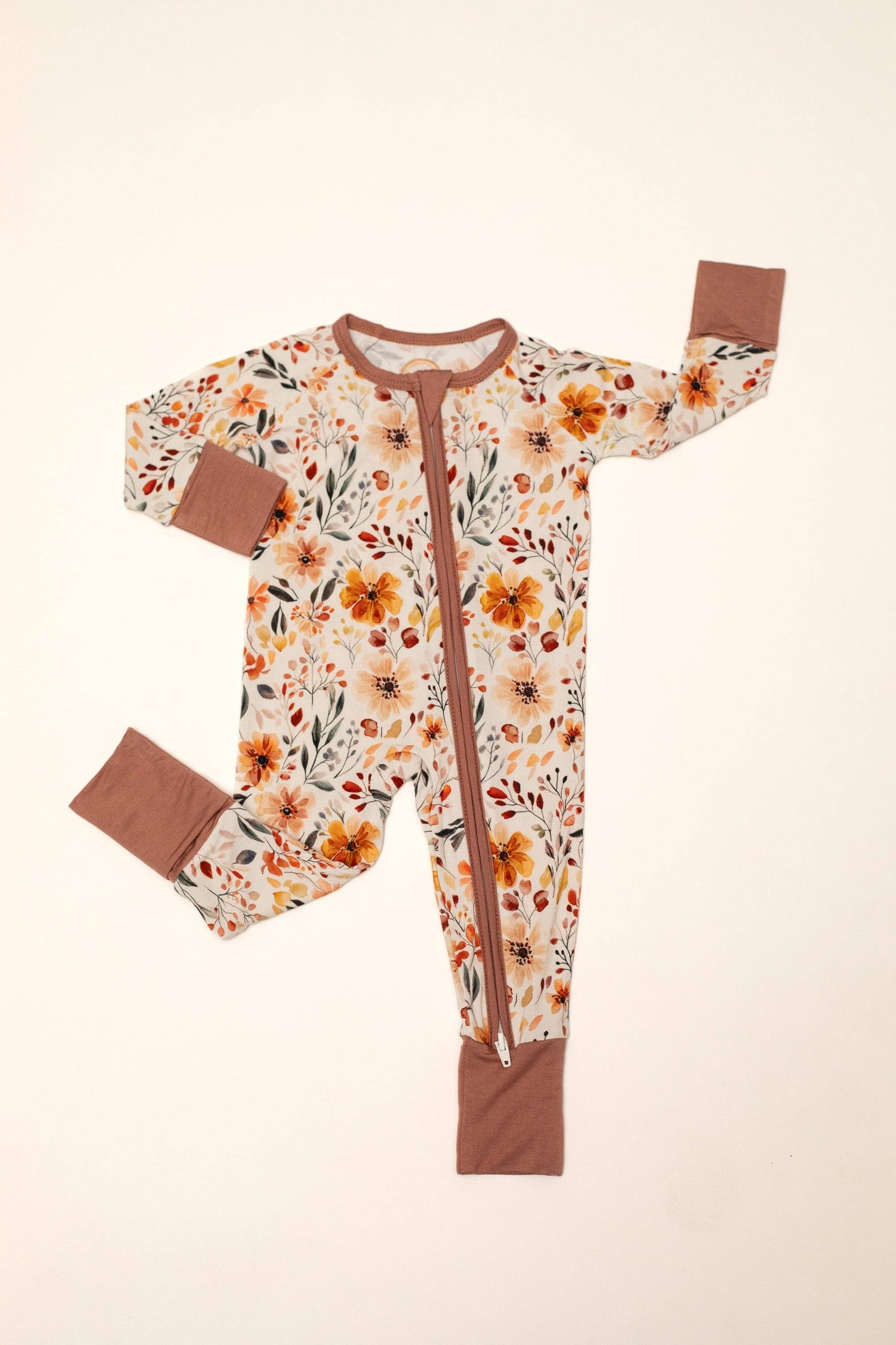 Fall Floral Baby Girl Bamboo Zipper Romper