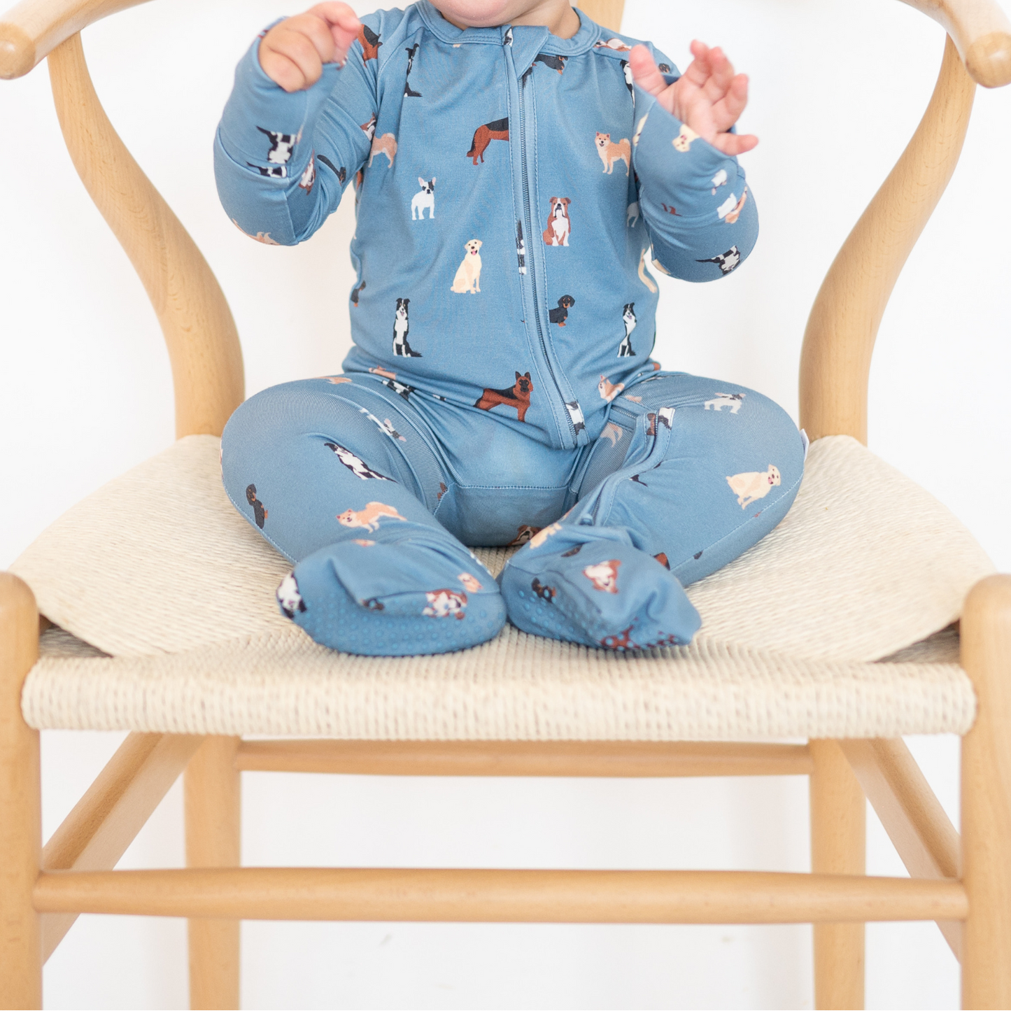 Bamboo Zip Convertible Romper – Blue Dog Baby Pajamas