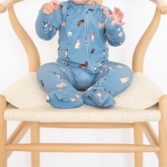 Bamboo Zip Convertible Romper – Blue Dog Baby Pajamas