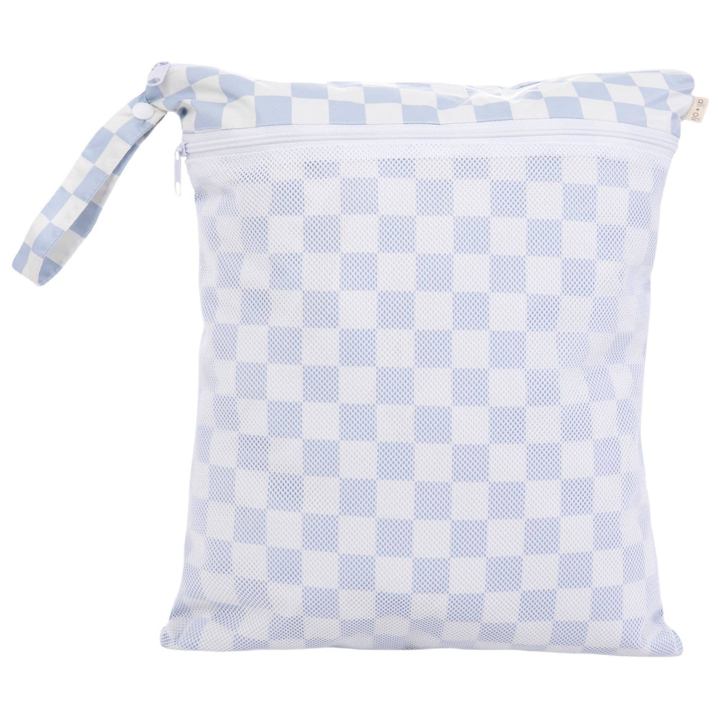 Dual-Compartment Wet/Dry Bag with Mesh Pocket (Blue Checker)