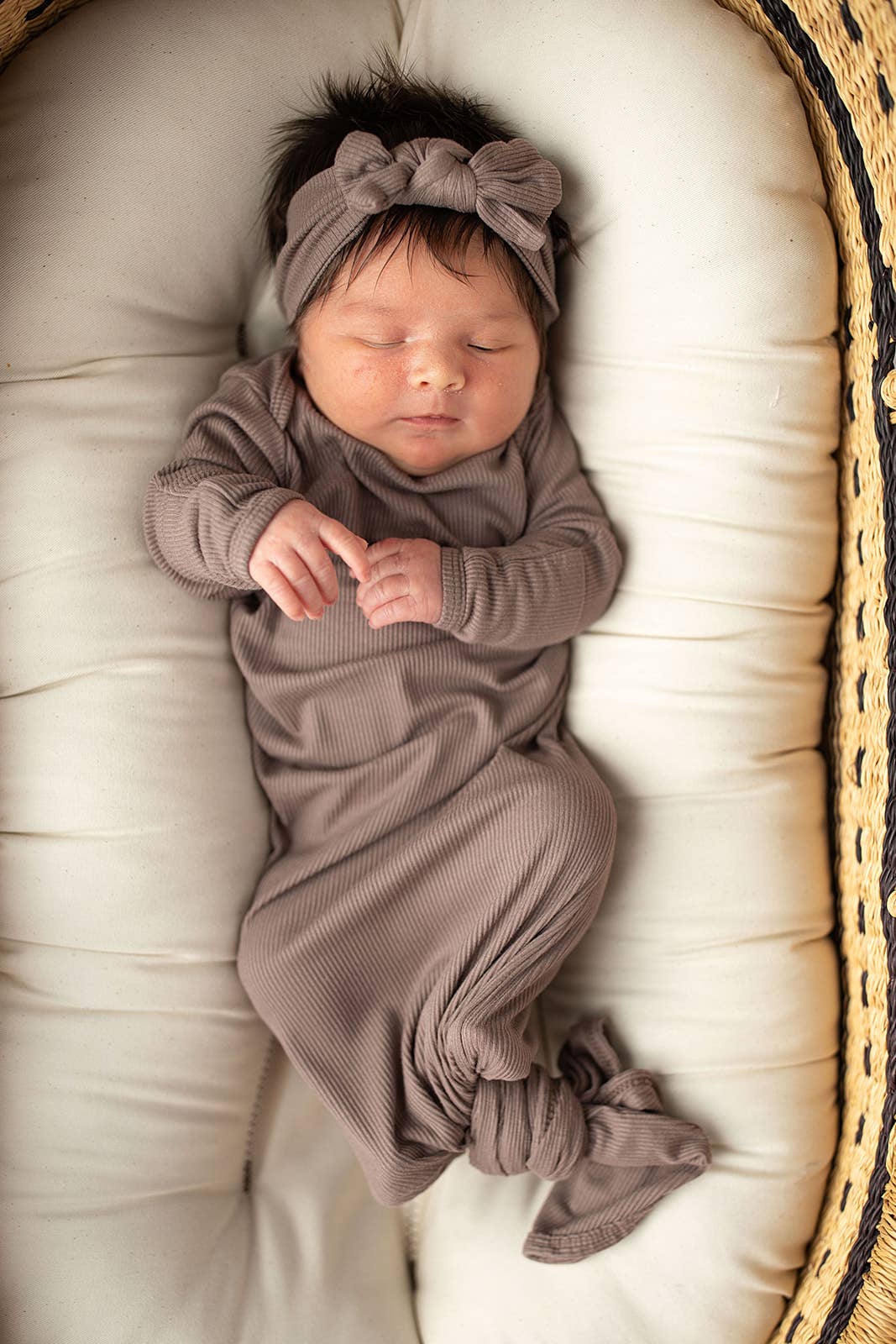 Cocoa Brown Ribbed Knotted Newborn Baby Gown