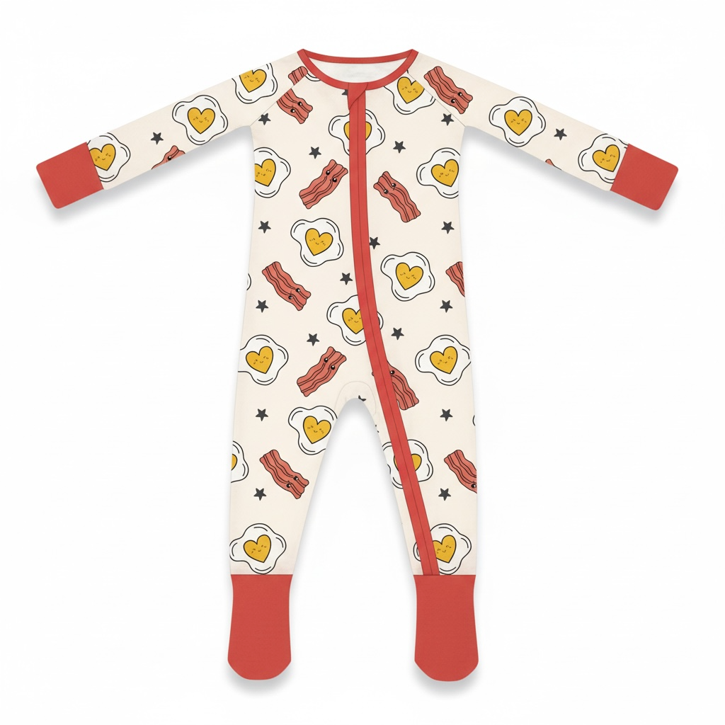 Eggs & Bacon Bamboo Zipper Romper