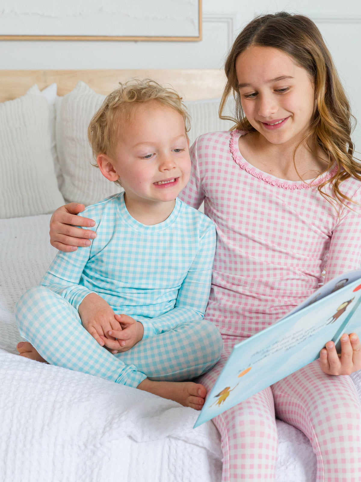 SoftSnooze™ Kids Cotton Modal Blue Breeze Gingham Long Sleeve Pajama Set