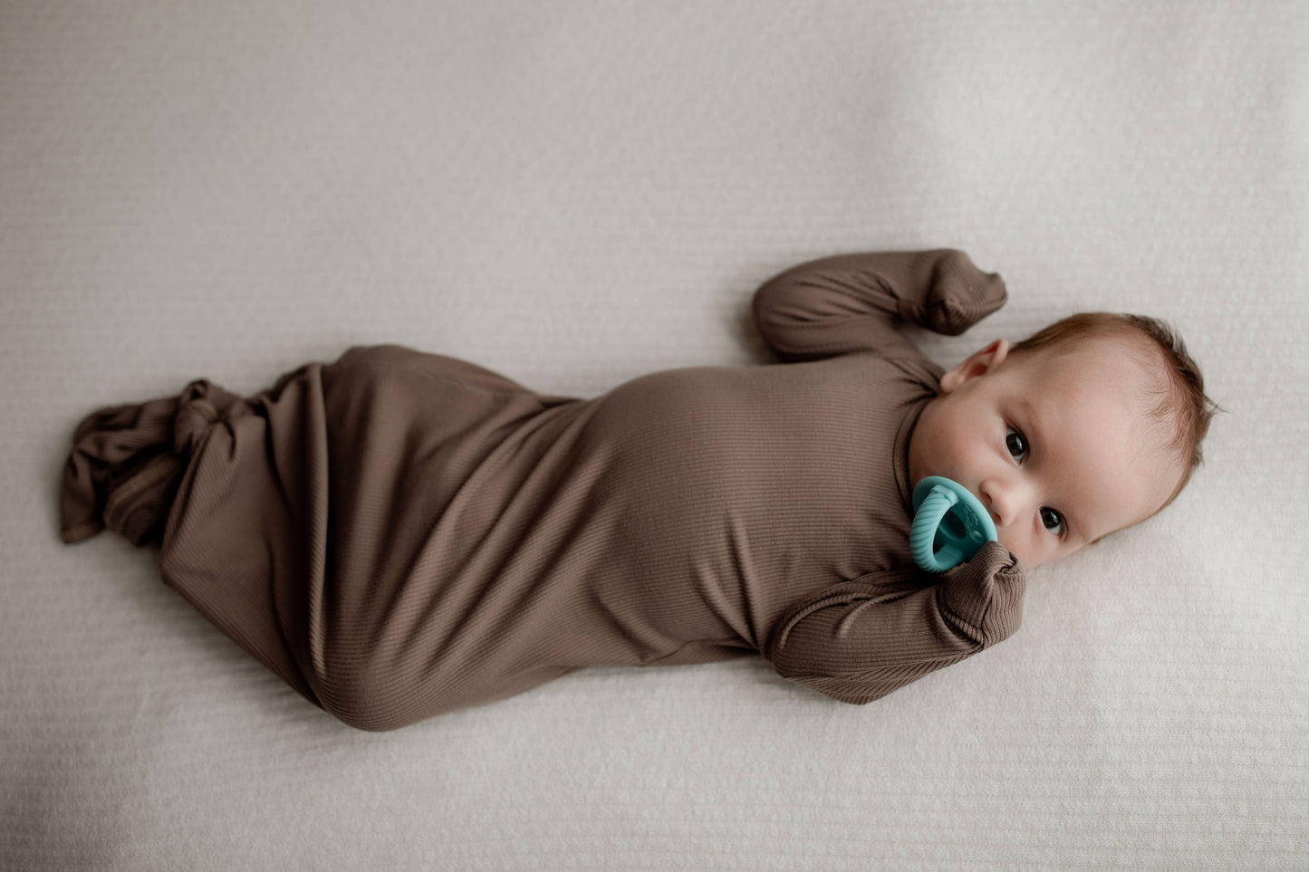 Cocoa Brown Ribbed Knotted Newborn Baby Gown