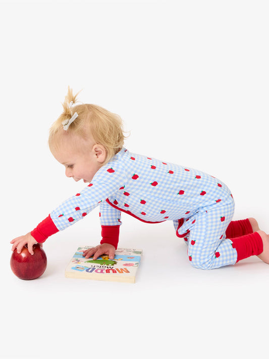 SoftSnooze™ Baby Bamboo Viscose Apple Orchard Gingham Convertible One Piece Footie Pajama