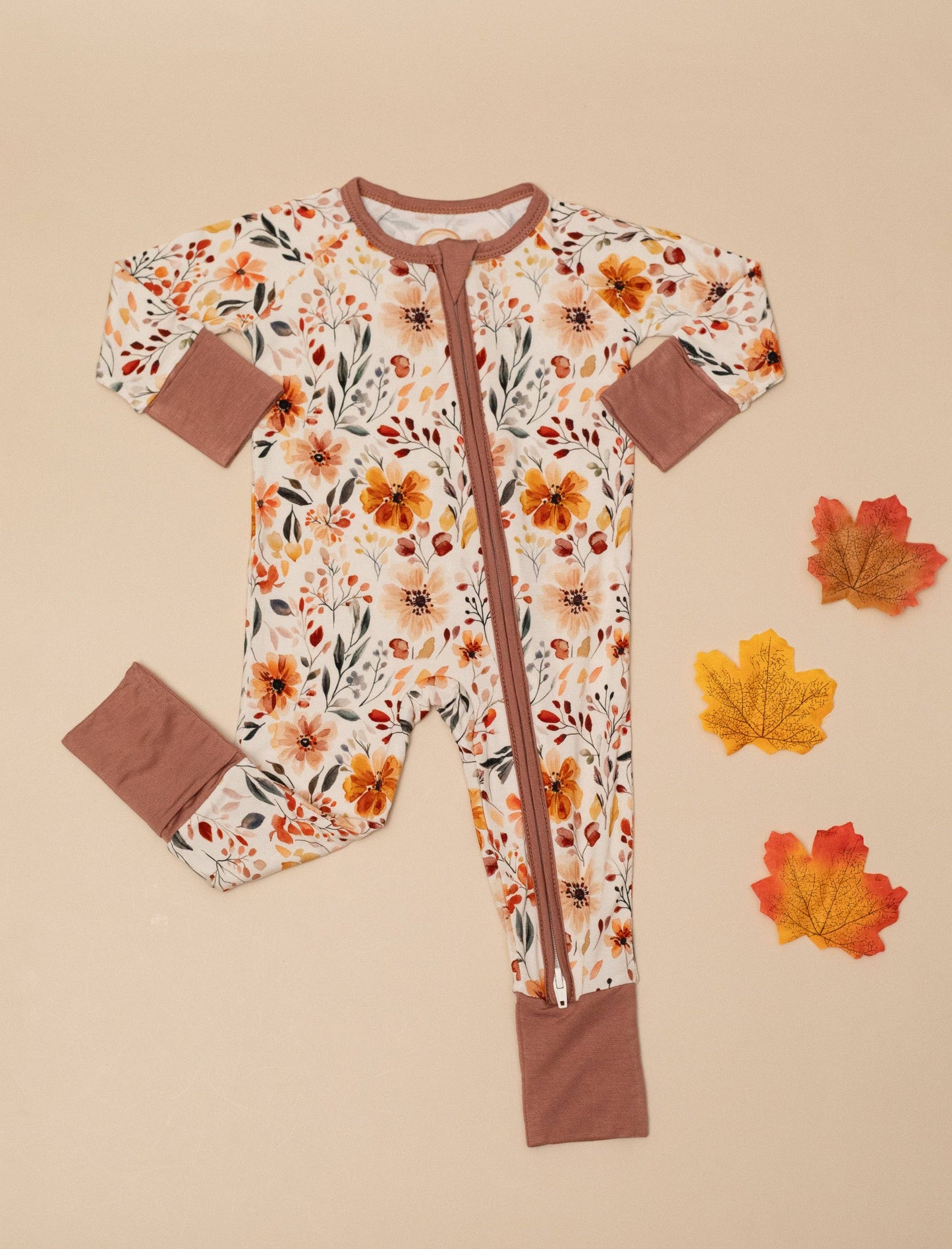 Fall Floral Baby Girl Bamboo Zipper Romper