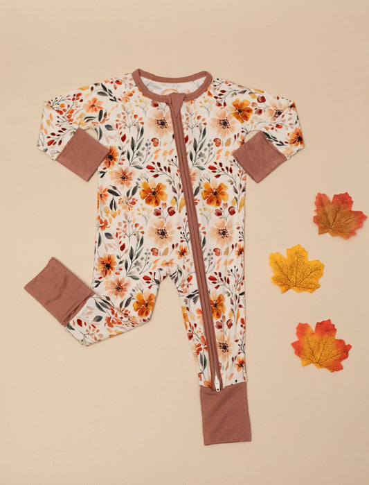 Fall Floral Baby Girl Bamboo Zipper Romper