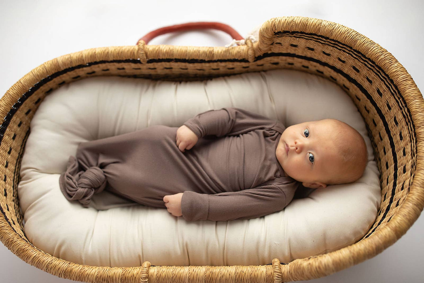 Cocoa Brown Ribbed Knotted Newborn Baby Gown