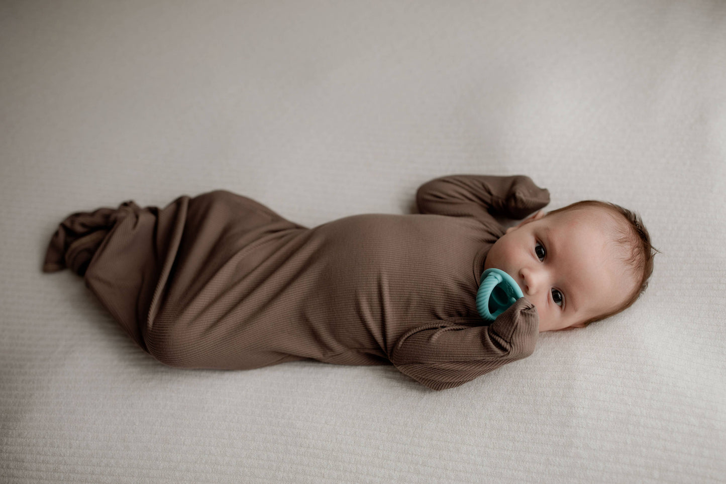 Cocoa Brown Ribbed Knotted Newborn Baby Gown