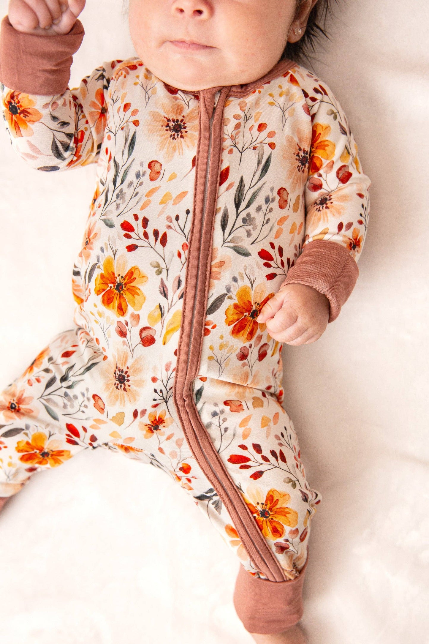 Fall Floral Baby Girl Bamboo Zipper Romper