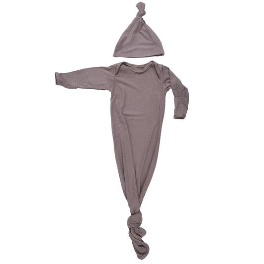 Cocoa Brown Ribbed Knotted Newborn Baby Gown