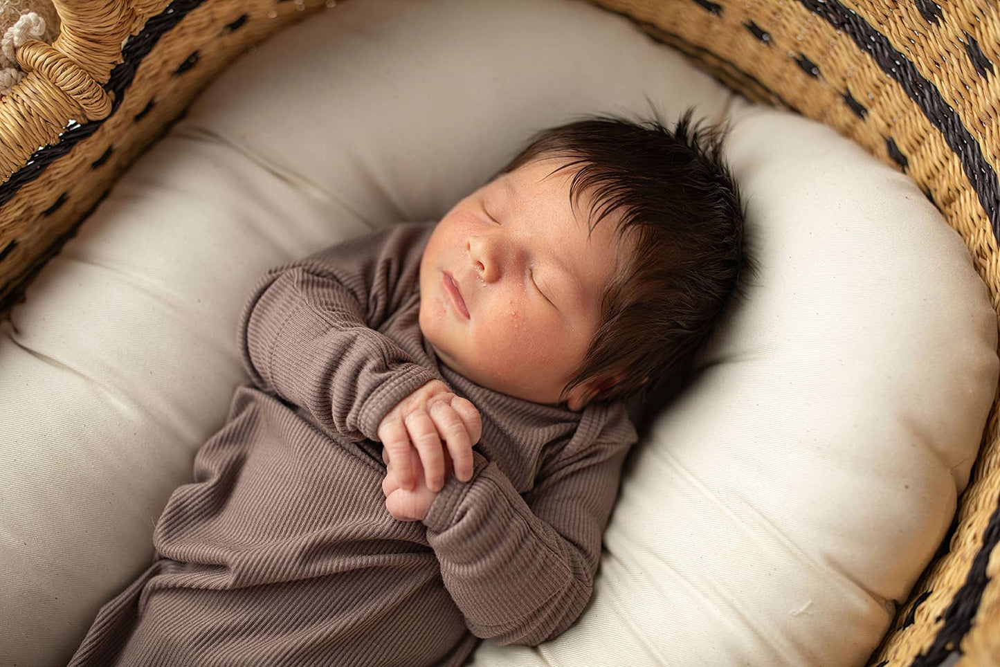 Cocoa Brown Ribbed Knotted Newborn Baby Gown