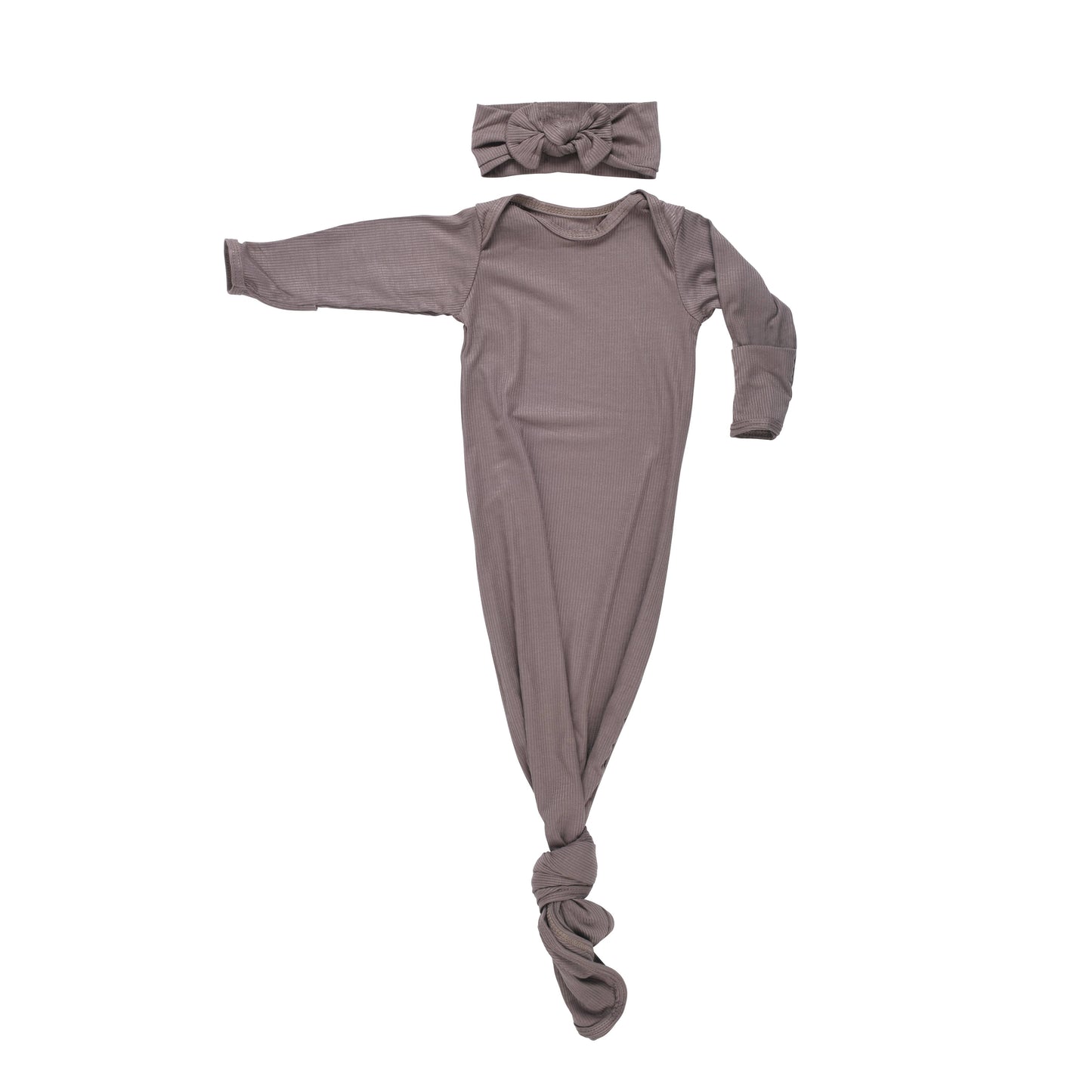 Cocoa Brown Ribbed Knotted Newborn Baby Gown