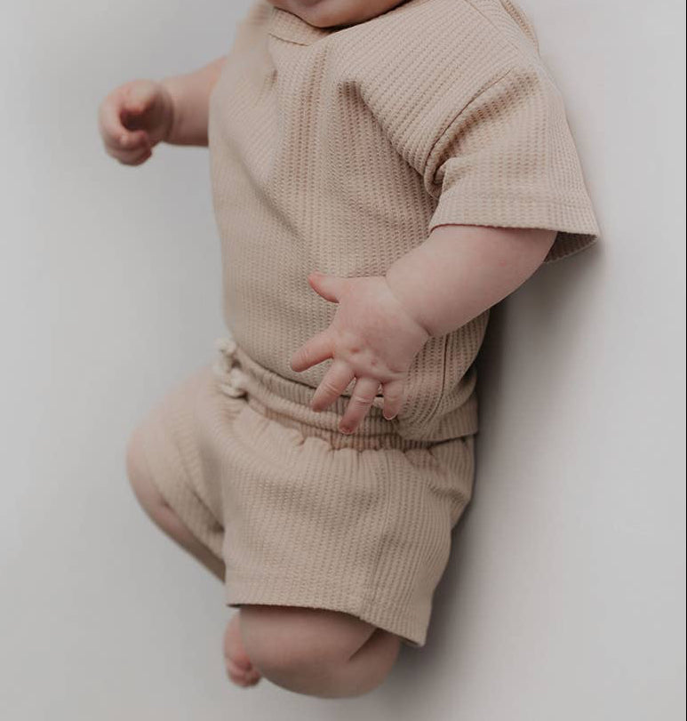 Tan Summer Waffle Toddler Top & Bottom Set