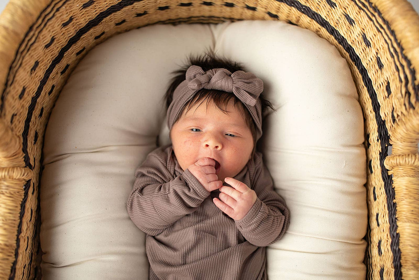 Cocoa Brown Ribbed Knotted Newborn Baby Gown